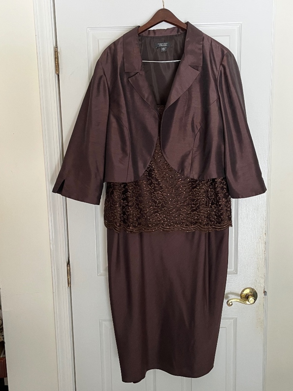 Evening Chocolate Brown Satin Sleeveless Dress w/ Jacket - 24W